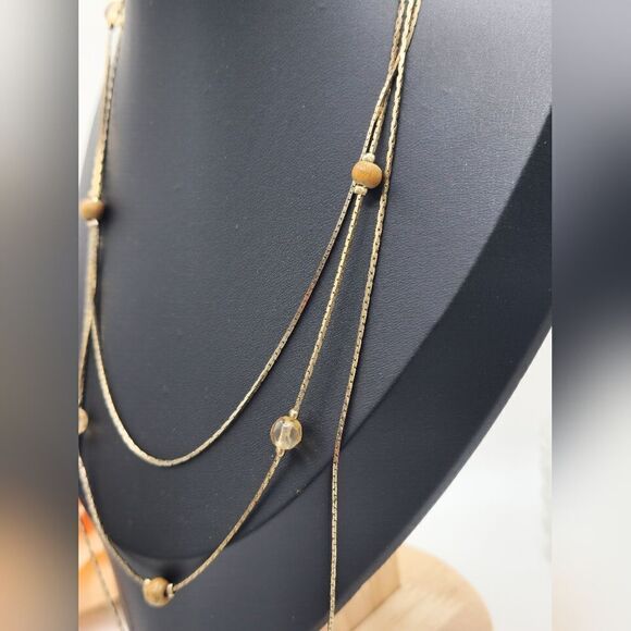 Vintage triple strand gold chain beaded necklace - Picture 4 of 5